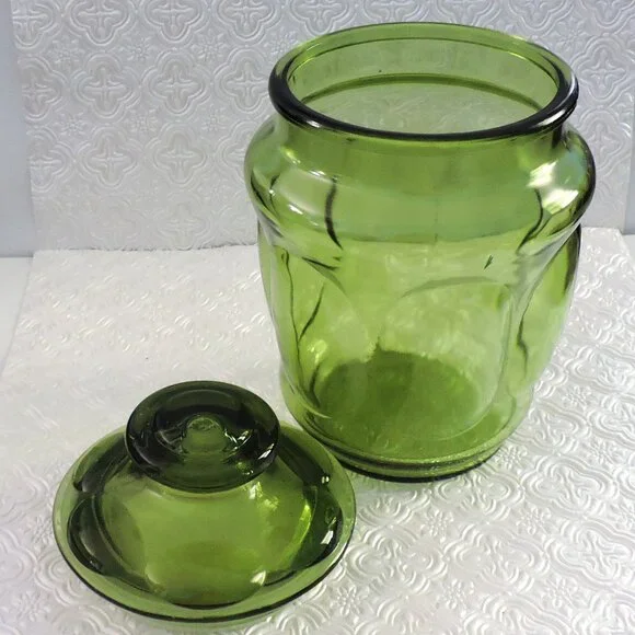 Vintage LE Smith Green Glass Bubble Cannister Home Decor Storage Sealed Lid - Picture 3 of 5